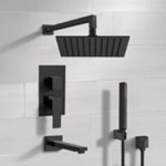 Remer TSH35 Matte Black Tub and Shower Set with Rain Shower Head and Hand Shower